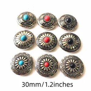 30mm 25mm 35mm Colorful Turquoise Tophus Stone Manufacturer Wholesale Screw Back Alloy Metal Coin Concho Button for Wallet Belt Bags - Guangzhou Wangjia Leatherware Co., Ltd. - China