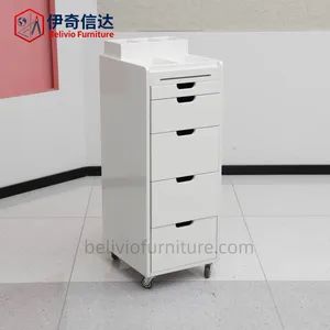 Salon Furniture White Wood 5-Drawer Hair Salon Trolley Makeup Case Multi-Purpose Styling Tools Storage Tray Hair Salon Trolley - Luoyang Belivio Furniture Co., Ltd. - China