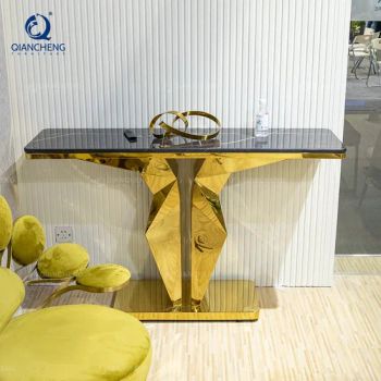 European Style Designer Hall Rectangle Gold Mirrored Marble Console Tables - Foshan Qiancheng Furniture CO.,LTD. - China