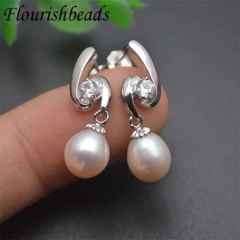CZ-Paved White Natural Freshwater Pearl 925 Sterling Silver Stud Earrings - Guangzhou Lizhizhu Jewelry Co. Ltd - China