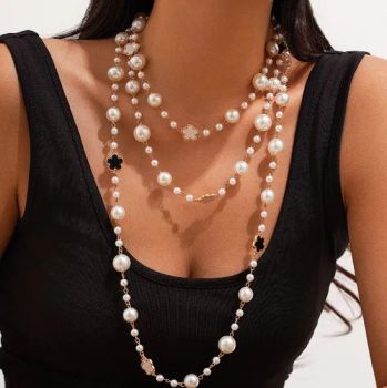 Wholesale Personalized Pearl Long Design Bead Necklace Women Fashion Fine Jewelry Designer Five Leaf Clover Sweater Chain - Putian Licheng Blannina Jewelry Co., Ltd. - China