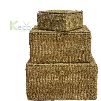 Wholesale Eco-friendly Storage Boxes & Bins from Viet Nam 3 Size Rectangular Seagrass Storage Baskets with Lids - KEICO LIMITED COMPANY - Vietnam