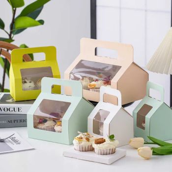 Customized Paper Cake Box with Handles, Folding Cake Carrier Box with Pet Window Bakery Boxes - Dongguan Miao Xin Craft Co., Ltd. - China