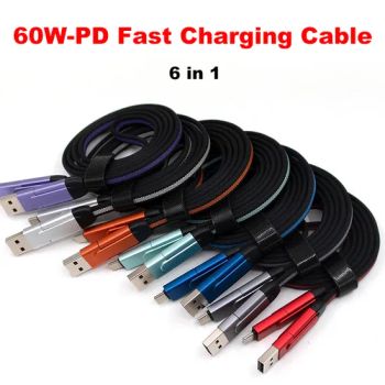 Customized 6-in-1 60W-Pd Fast Charging Cable 5-Core Aluminum Alloy Nylon Braided Data Cables - GOOD IDEA PROMOTION LIMITED - China