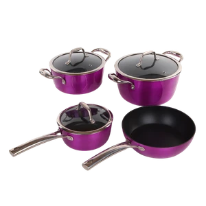 Non Stick Cookware Factory 7PCS Purple Forged Aluminum Pots and Pans Set with 2layers Coating - Hangzhou Qiyu Trading Co., Ltd. - China