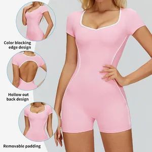 Color-Blocked Bodysuit with Cutout Back, Tight-Fitting Sportswear, Running, Exercise, Yoga Wear for Women - Hangzhou Toptop Clothing Co., Ltd. - China