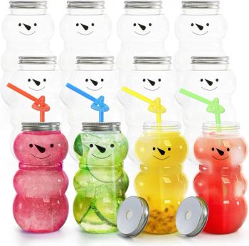Plastic Juice Bottles with Lid and Straw, Clear Christmas Candy Jar Empty Reusable Water Bottles for Smoothies, Milk or Other Beverages - Condon Trading(Shanghai) Co., Ltd. - China