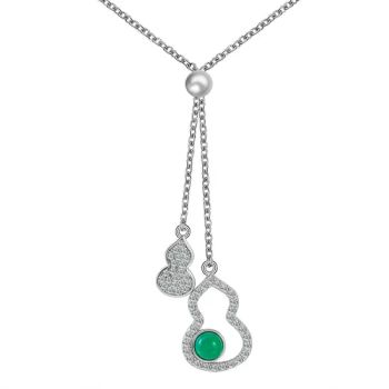 Fine Jewelry Necklaces Silver Gourd Shape Round Cabochon Lab Grown Emerald Green Necklace for Women - Wuzhou Provence Jewelry Co., Ltd. - China