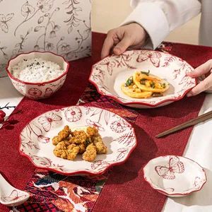 Red Floral Ceramic Dinnerware Set Soup Bowl Salad Bowls for Wedding Party - GENOL CERAMICS CO.,LTD - China