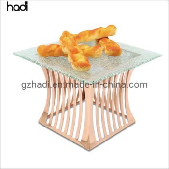 Party Supplies Banquet Table Decorative Square Rose Gold Stainless Steel Buffet Skyline Dessert Cupcake Display Glass Plates Riser Wedding Cake Stand - GUANGZHOU HADI CATERING WARE CO., LTD - China