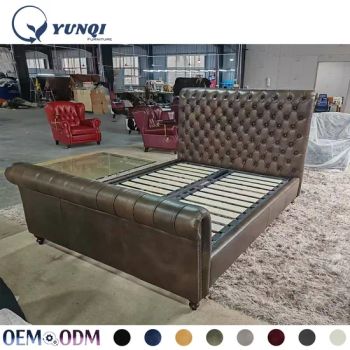 Antique Style High End Brown Top Genuine Leather Chesterfield Bed for Bedroom - Foshan Yunqi Furniture Co., Ltd. - China