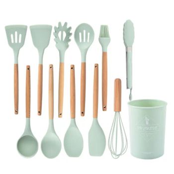12PCS Non-Stick Silicone Kitchenware Cooking Tool Silicone Kitchen Utensils Sets with Wood Handle - Zhongshan Mingxin Silicone Manufactory - China