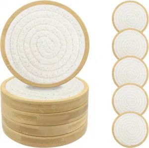 Farmhouse Cotton Woven Bamboo Coasters Absorbent Drink Coaster Set - Xiamen Ebei Import & Export Co., Ltd. - China