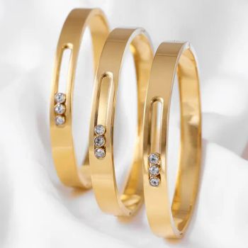 Wholesale Gold Silver Plated 3PCS Slide Cubic Zirconia Bangle Luxury Diamond Bracelets - Putian Chengqiu Hui Trading Co., Ltd. - China