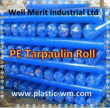 1.5m-3m Width 2*50m and 3*50m PE Roll Tarpaulin Roll Origin China Specification Make-to-order Model NO. WM-280 Surface Treatment Film Coated - WELL MERIT INDUSTRIAL ENTERPRISE LIMITED - China