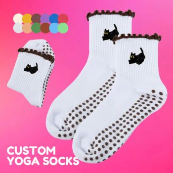 Wholesale Sport Design Custom Grip Cute White Fashionable Women Ankle Womens with Frills Yoga Pilates Socks - Zhuji Juncai Knitting Co., Ltd. - China