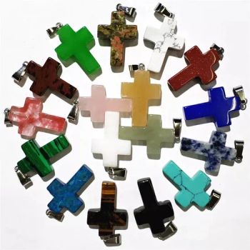 Fashion Natural Cross Gemstone Stone Silver P Beads Pendant - SC Jewelry Co., Ltd. - China