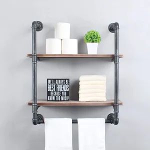 Bathroom Racks Shelves Towel Rack with Black DIY Industrial Pipe Fittings Tee - Hebei Hanghong Trading Co., Ltd. - China