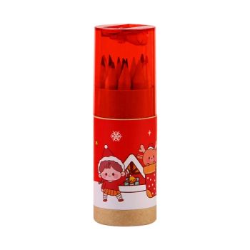Cartoon Tube Colored Pencil Set Christmas Gift Christmas 12 Color Lead Pupils Painting Pencil - Good Seller Co., Ltd. - China