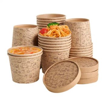 Disposable Kraft Paper Food Soup Bowls with Vented Lids Origin China OEM Available Material Paper Trademark OEM/ODM HS Code - FUJIAN JIRONG PACKING PRODUCTS CO., LTD. - China