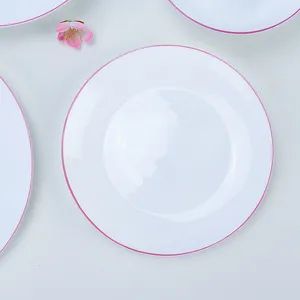 Modern Round Opal Glassware Plate with Vibrant Red Trim Design - Feiya Group Co., Limited - China