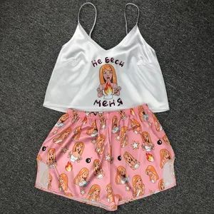 GM-Custom Print Camisole Silk Satin Two Piece Top & Short Sleepwear Lingerie Set - Putian GM Industry Co., Ltd. - China
