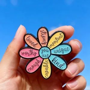Creative Motivational Quotes Flower Enamel Pins You Are Loved Enough Worthy Strong Brooch Clothes Lapel Badge Gift for Friends - YC Craft (Zhongshan) Limited - China