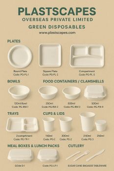Biodegradable Bagasse Plates, Disposable Eco friendly plates Place of Origin India Type Biodegradable Plates Processing Type Pulp - PLASTSCAPES OVERSEAS PRIVATE LIMITED - India