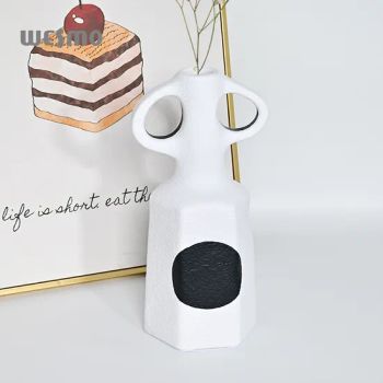 Modern Decorative Objects Tabletop Simple Geometric Aesthetics Design White Black Resin Vase - Wesmo Industries Limited - China