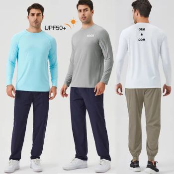 Hot Selling Upf 50+ Sun Protection Long Sleeve Crewneck Tee Shirts Rash Guard for Men, Custom Print Logo Quick Dry Lightweight Hiking Fishing Shirts Factory - Dongguan Tianchen Garment Technology Co., Ltd. - China