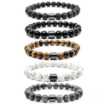 Magnetic Hematite Beaded Bracelets Stretch Natural Stone Lava Tiger Eye Onyx Howlite Smoking Cessation Fashion Mens Bracelets - Foshan Hongshi Technology Co., Ltd - China