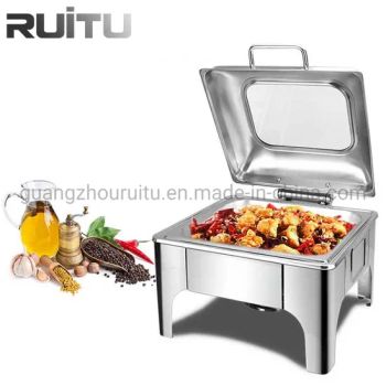 Other Hotel Kitchen Catering Equipment Food Warmers Chafing Dishes Stainless Steel Everpure Food Service Buffet 6L Square Hydraulic Glass Lid Chaffing Dishes - Guangzhou Ruitu Co., Ltd. - China