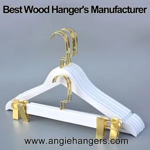 Top Quality Wooden Clothes Hangers with Rose Gold Hook&Clips in Matte/Shiny White/Black Finish for Adults' Shirt/Skirt/Coat/Suit/Jacket/Blouse/Other Garment - Angie Hangers Co., Ltd - China