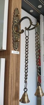 Golden Brass Door Hanging Bell, Size: 12 Inch (L) Color Golden Style Antique Size 12inch (L) Finish Rose Gold Bell Diameter - Rajratan Interior Solutions - India