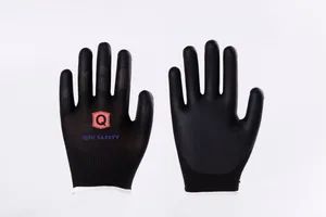 Black Polyester PU Coated Safety Work Gloves for Cleaning Assembly - Shandong QSH Safety Co., Ltd - China