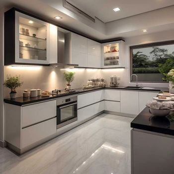 Modular Kitchen Cabinets Brand Arrivae Material Wooden Appearance Modern Pattern Design Plain Finish Type Polished Kitchen Design - Arc Infra - India