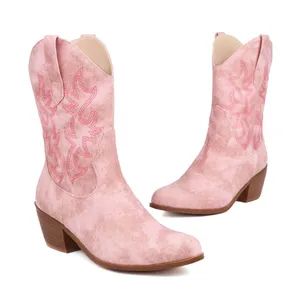 Cowboy Ankle Boots Wide Calf Low Chunky Heels Womens Winter Western Boots - Xiamen Elletop Import and Export Co., Ltd - China