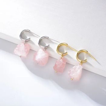 Fashion 925 Sterling Silver Gold Plated Natural Gemstone Rose Quartz Drop Stud Earrings Jewelry - Guangzhou Peishang Jewelry Co., Ltd. - China