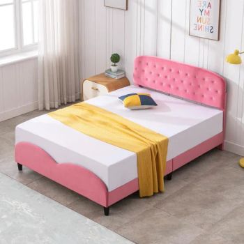 Twin Bed Frames for Kids, Twin Bed Platform with Upholstered Headboard & Footboard, Wood Slat Support - FOSHAN YEXUAN FURNITURE MANUFACTURE CO.LTD - China