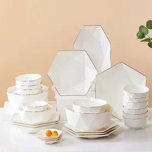 Hexagonal Ceramic Plates and Bowls Luxury Gold Rim Ceramic Plates Dinnerware Sets - Shanxi Midas Industrial Co., Ltd. - China