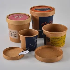 Disposable Kraft Paper Ice Cream Tubs with Lids Material Kraft Trademark SUNKEA HS Code 48236990 Color Multicolor Feature Eco-Friendly - Shanghai Sunkea Import & Export Co., Ltd. - China