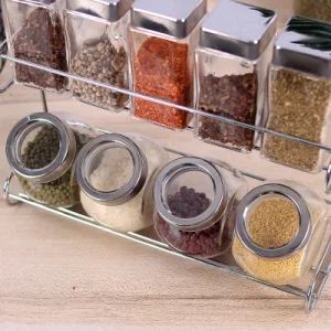 Condiments Storage Jars Set with Organizer Rack Glass Seasoning Jar Set 9 Pieces Bl14507 - Ningbo Ezfocus Co., Ltd. - China