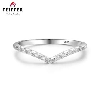 Fashion Jewelry Minimalist Silver 925 Rings Jewelry Sterling Silver CZ Rings Dainty V Shape Ring for Ladies - YU JING JEWELRY CO., LTD. - China