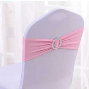 Wedding Party Spandex Stretch Chair Sashes with Silver Diamond Ring Slide Buckle - NINGBO EAST ISLAND IMPORT & EXPORT CO., LTD. - China