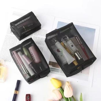 Custom Durable Black Mesh Bags Makeup Bags Cosmetic Travel Storage Bags Mesh Zipper Pouch Pencil Case - Anhui Magic Industry Co., Ltd. - China