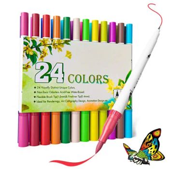 Dual Tip Marker Pens 0.4mm Watercolor Black Multi Color Bonvan 1Y Logo With Logo - Wenzhou Bonvan Stationery & Gifts Co Ltd - China
