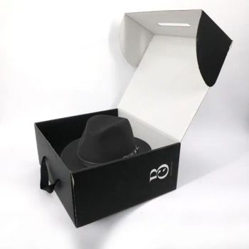 Custom Logo Black Folding Corrugated Drawstring Fedora Hat Boxes - Shanghai Unison Packaging Co., Ltd. - China