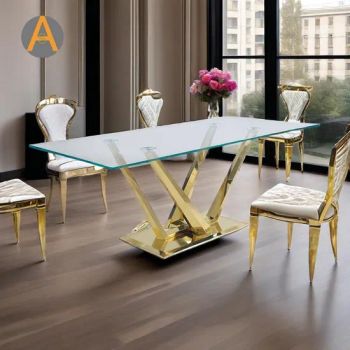 Hotel Dining Table with Stainless Steel Frame with Elegant & Durable Seating for Restaurant or Banquet for Six People - Foshan Artsun Furniture Co., Ltd. - China