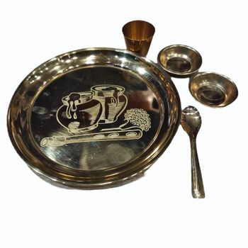 Golden Brass Laddu Gopal Bhog Thali Set, For Puja Color Golden Finish Glossy Material Brass Usage/Application Puja Set Contain 5 Piece - Zee Metal Collection - India
