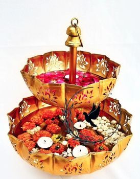 Antique Lotus Stand Stand Material Iron Color Antique Golden Dimensions 13" D X 15" H Design Feature Lotus-shaped - Decor Prop Junction - India